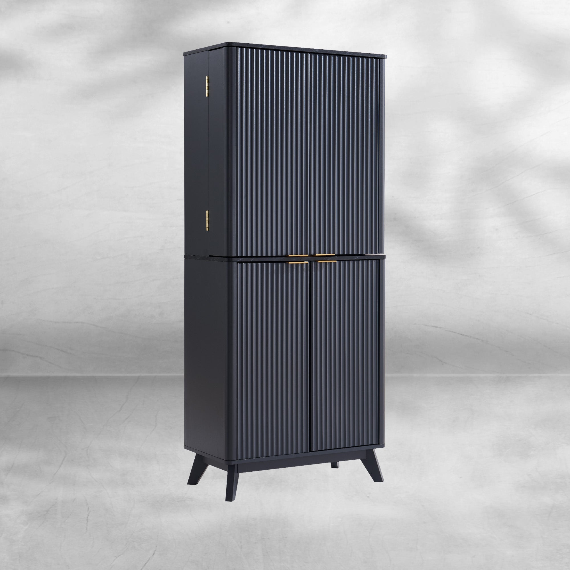 Mid-Century Modern Fluted Kitchen Pantry Cabinet 72"