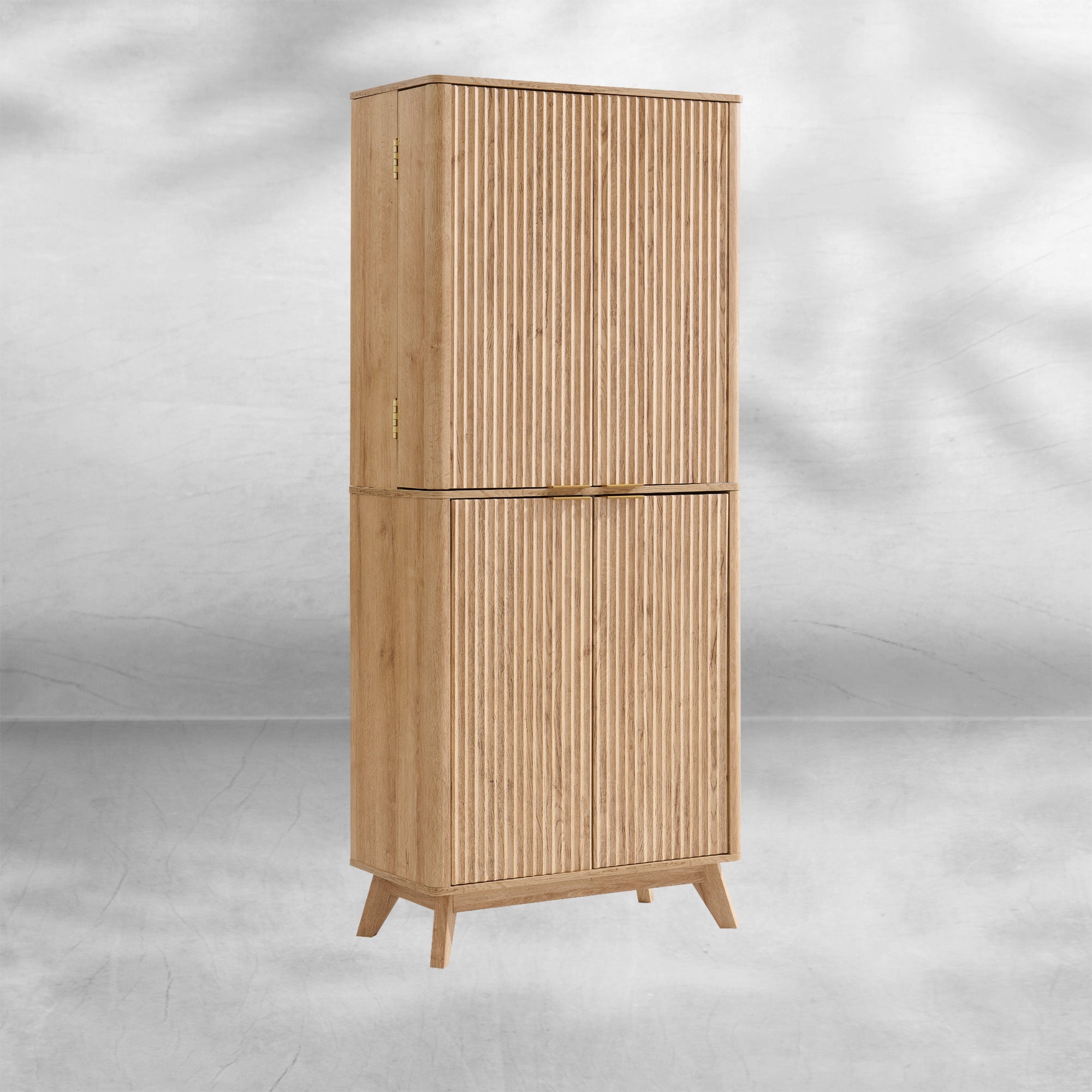 Mid-Century Modern Fluted Kitchen Pantry Cabinet 72"