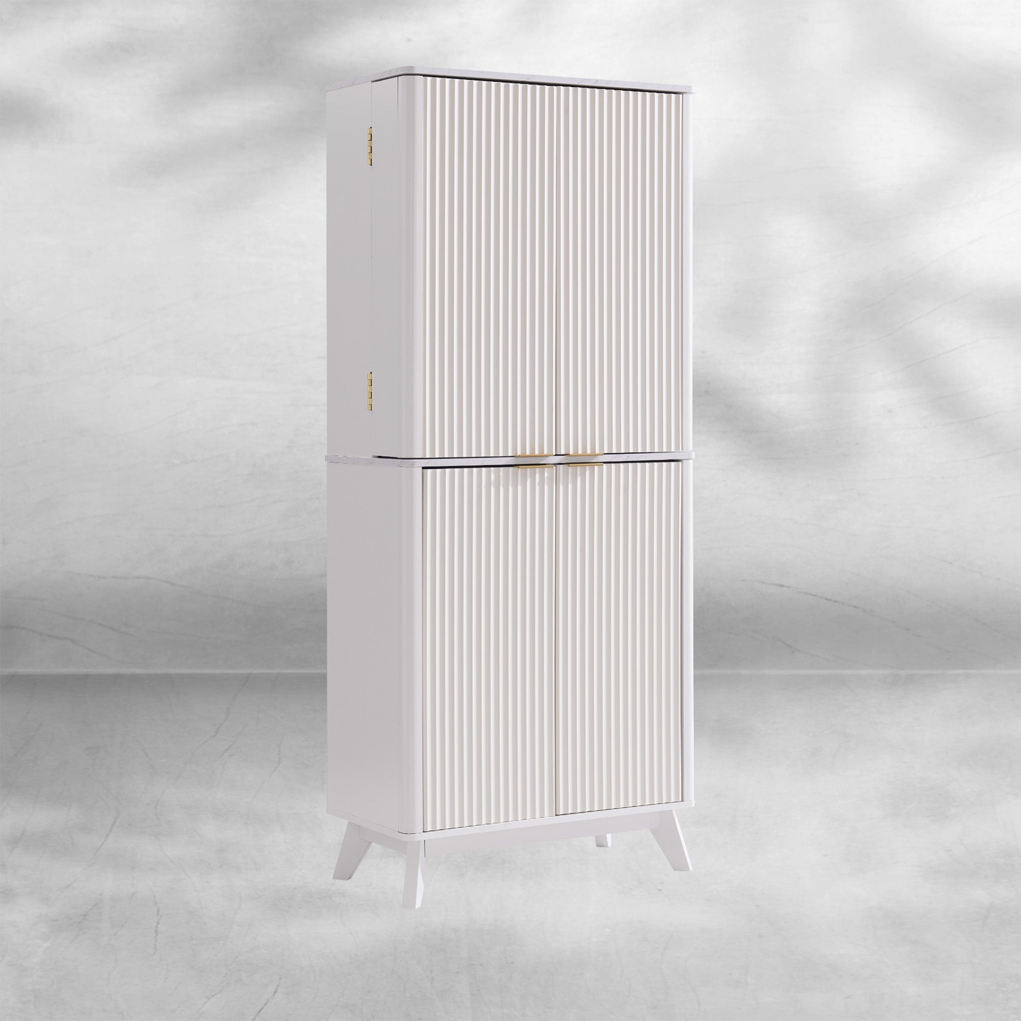Mid-Century Modern Fluted Kitchen Pantry Cabinet 72"