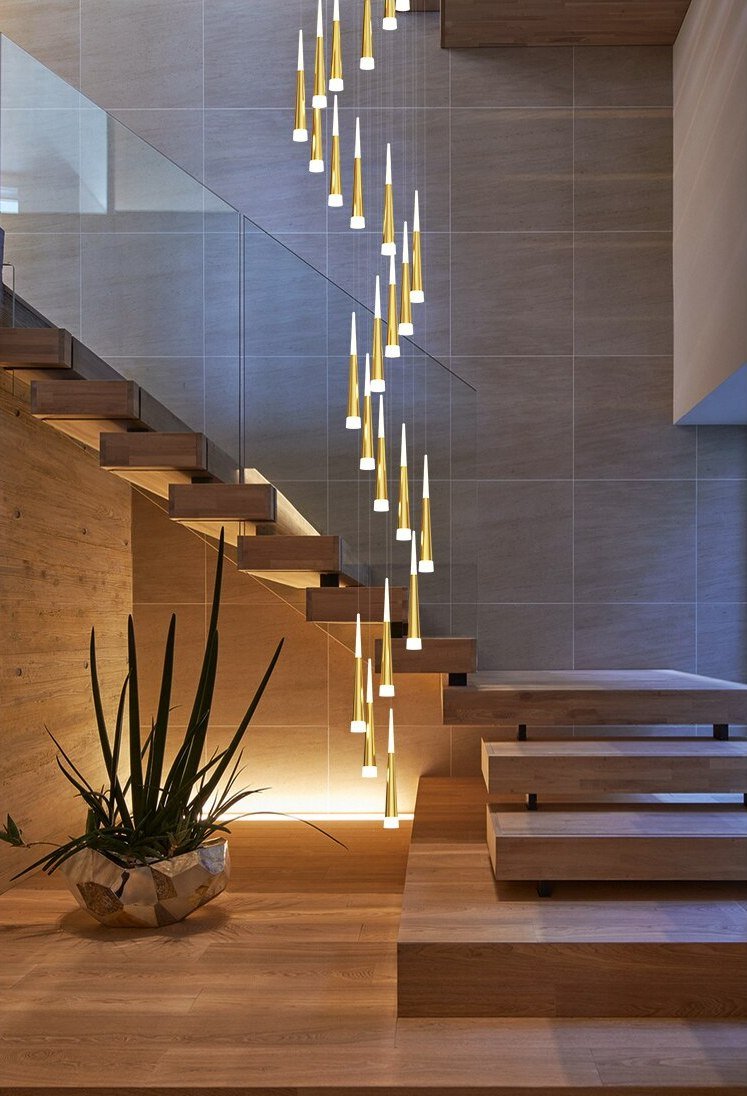 JC Golden/Black LED Hanging Meteor Rain Staircase Chandelier