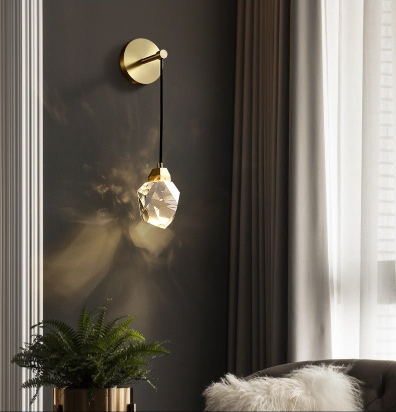 Deniselamp® Gold Minimalist Diamond Design Crystal Pendant Wall Lamp