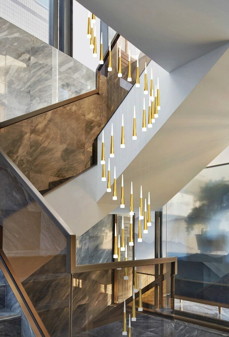 JC Golden/Black LED Hanging Meteor Rain Staircase Chandelier
