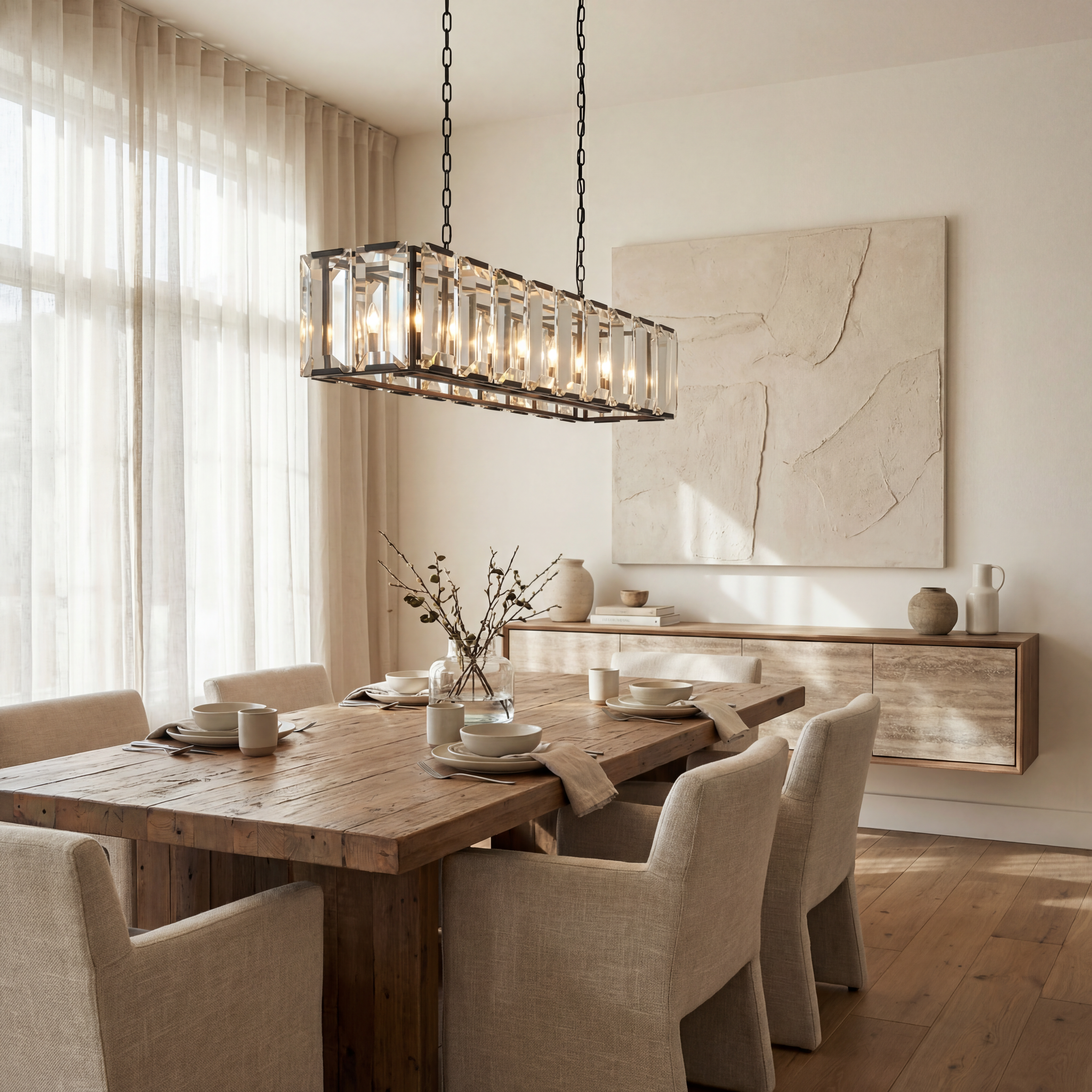 Hartley Crystal Rectangle Chandelier Faceted Glass Prism