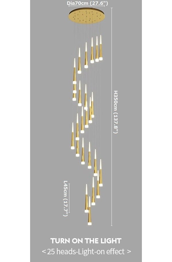 JC Golden/Black LED Hanging Meteor Rain Staircase Chandelier