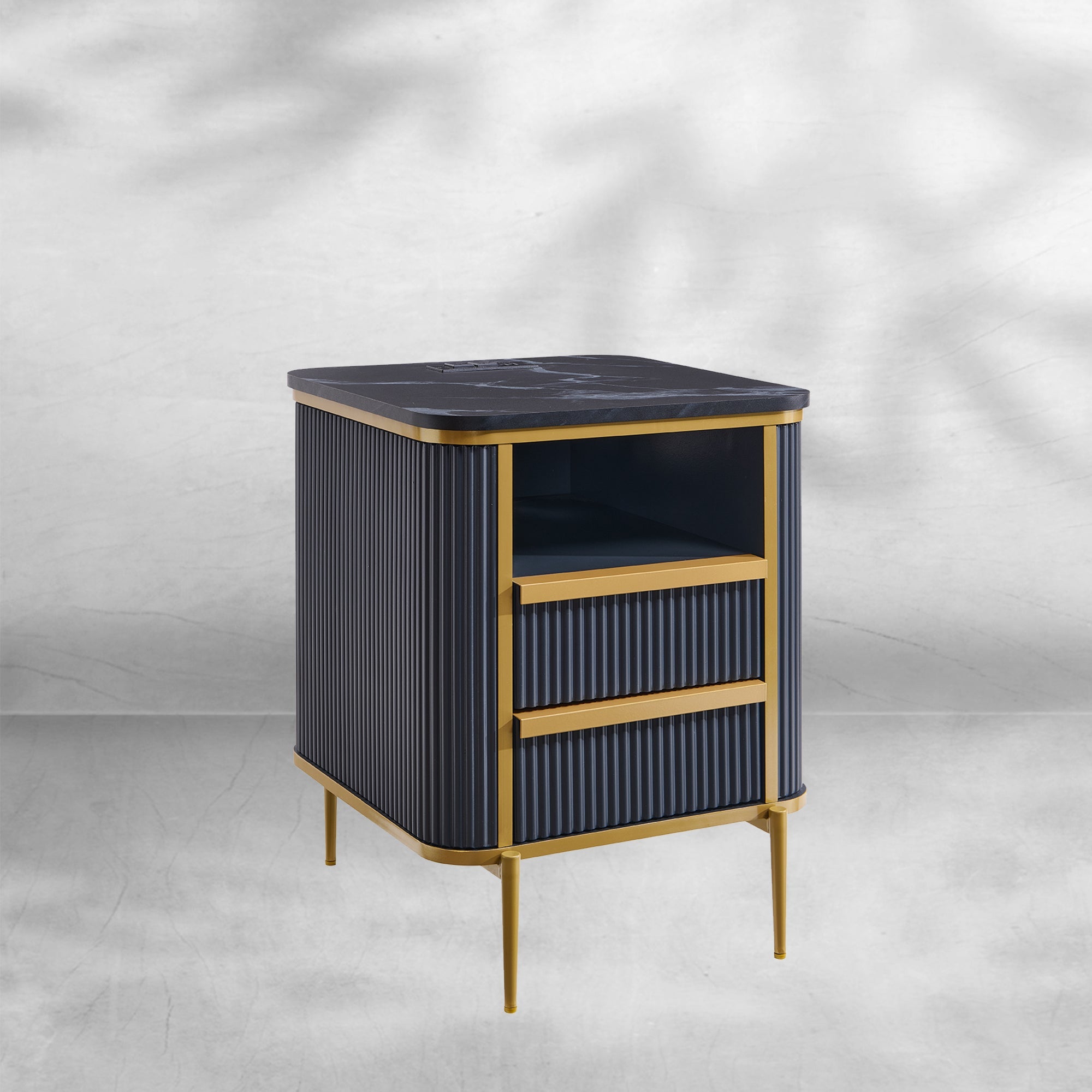 Modern Fluted Nightstand 18" with Charging Station and Drawers