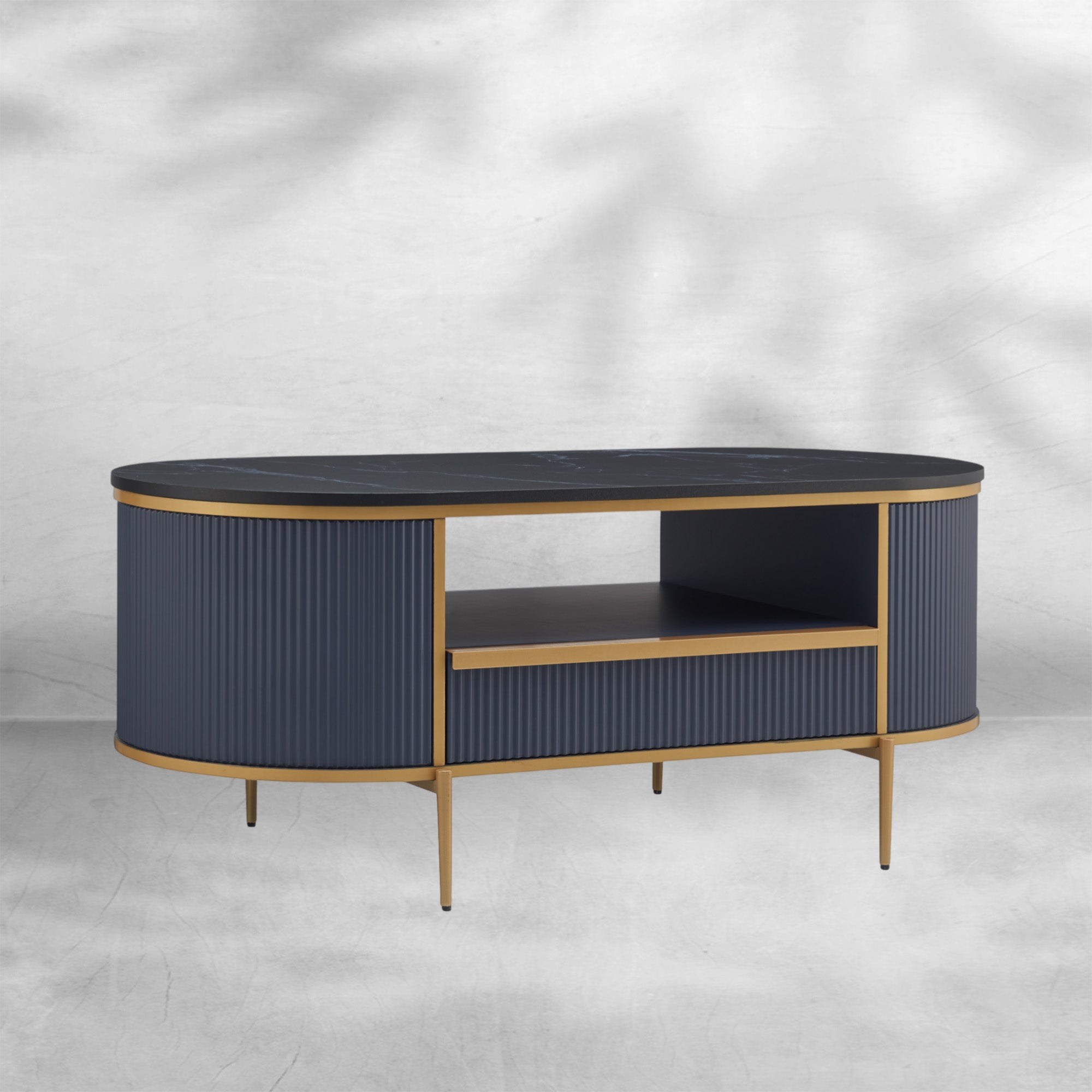 Modern Oval Coffee Table 48" with Drawer Navy Blue