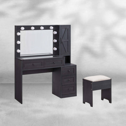 Farmhouse Style Vanity Makeup Desk 43" with Lighted Mirror & Charging