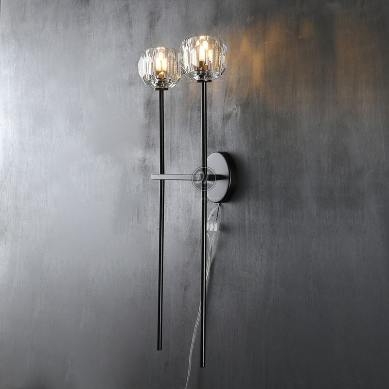 Dawn Clear&Smoke Crystal Ball Wall Sconce 28"H