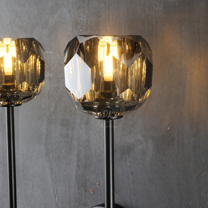 Dawn Clear&Smoke Crystal Ball Wall Sconce 28"H