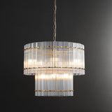 Golden Tea 2-Tier Round Glass Chandelier 60" For Living Room, Bedroom