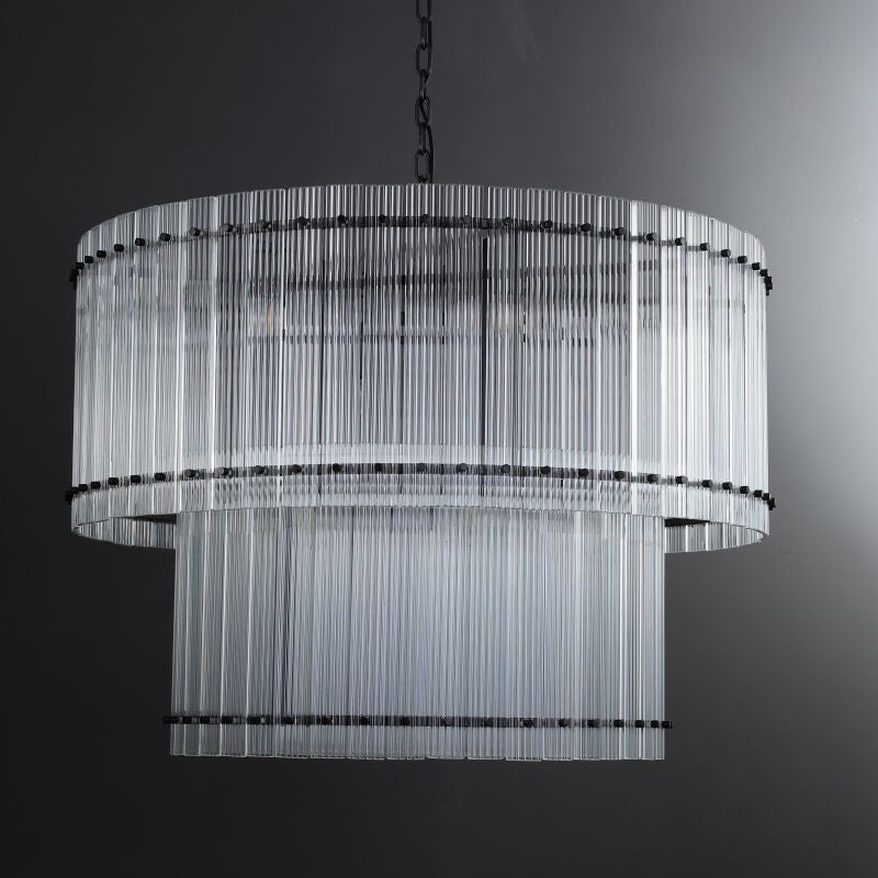 Golden Tea 2-Tier Round Glass Chandelier 60" For Living Room, Bedroom