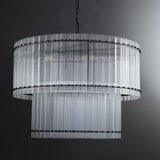 Golden Tea 2-Tier Round Glass Chandelier 60" For Living Room, Bedroom