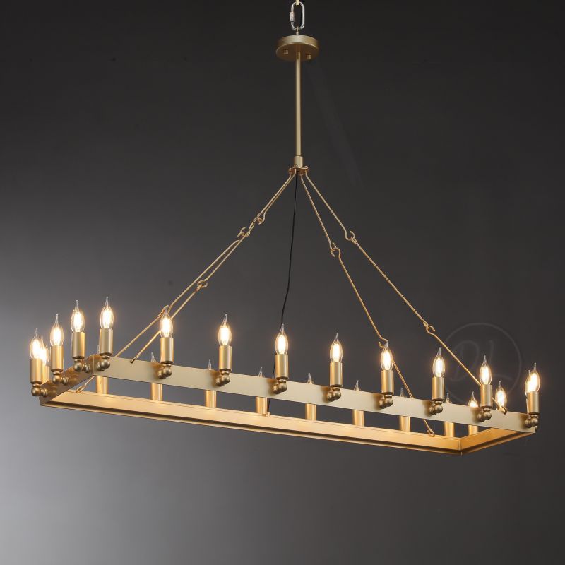 Horizon- Vintage metallic Filament Rectangular Chandelier 41"W/ 52"W