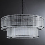 Golden Tea 2-Tier Round Glass Chandelier 60" For Living Room, Bedroom