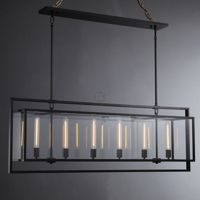 Serene Glass Lantern Rectangular Chandelier 54"/ 72"