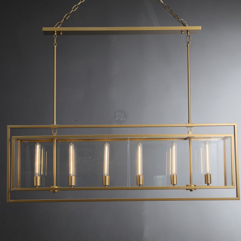Serene Glass Lantern Rectangular Chandelier 54"/ 72"