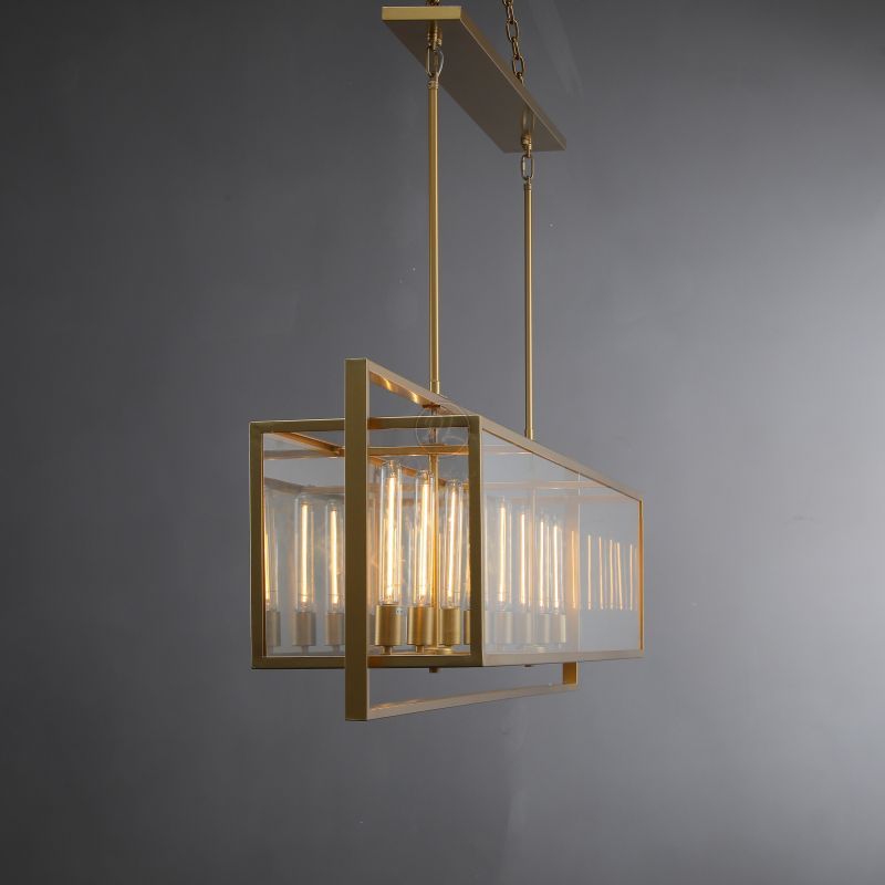 Serene Glass Lantern Rectangular Chandelier 54"/ 72"