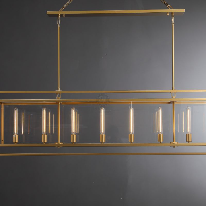 Serene Glass Lantern Rectangular Chandelier 54"/ 72"