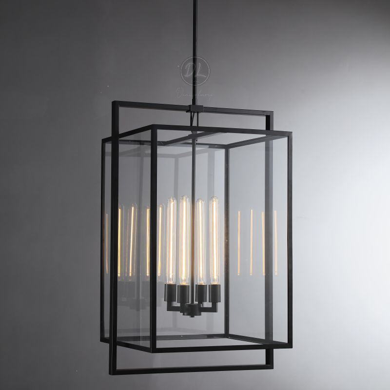 Serene Vintage Glass Lantern Modern Pendant 26"H/ 34"H