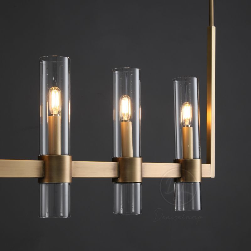 Crystalline Glass Shaded Modern Linear Chandelier 71"