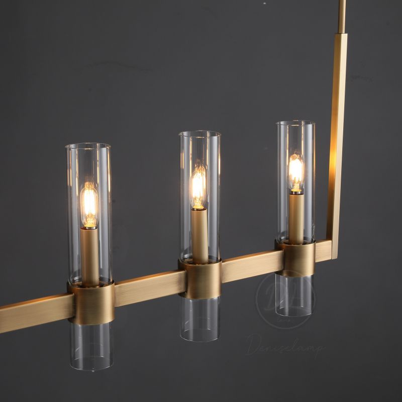 Crystalline Glass Shaded Modern Linear Chandelier 71"