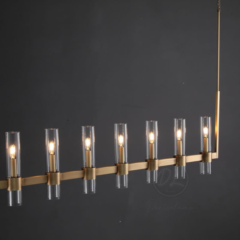 Crystalline Glass Shaded Modern Linear Chandelier 59"/71"