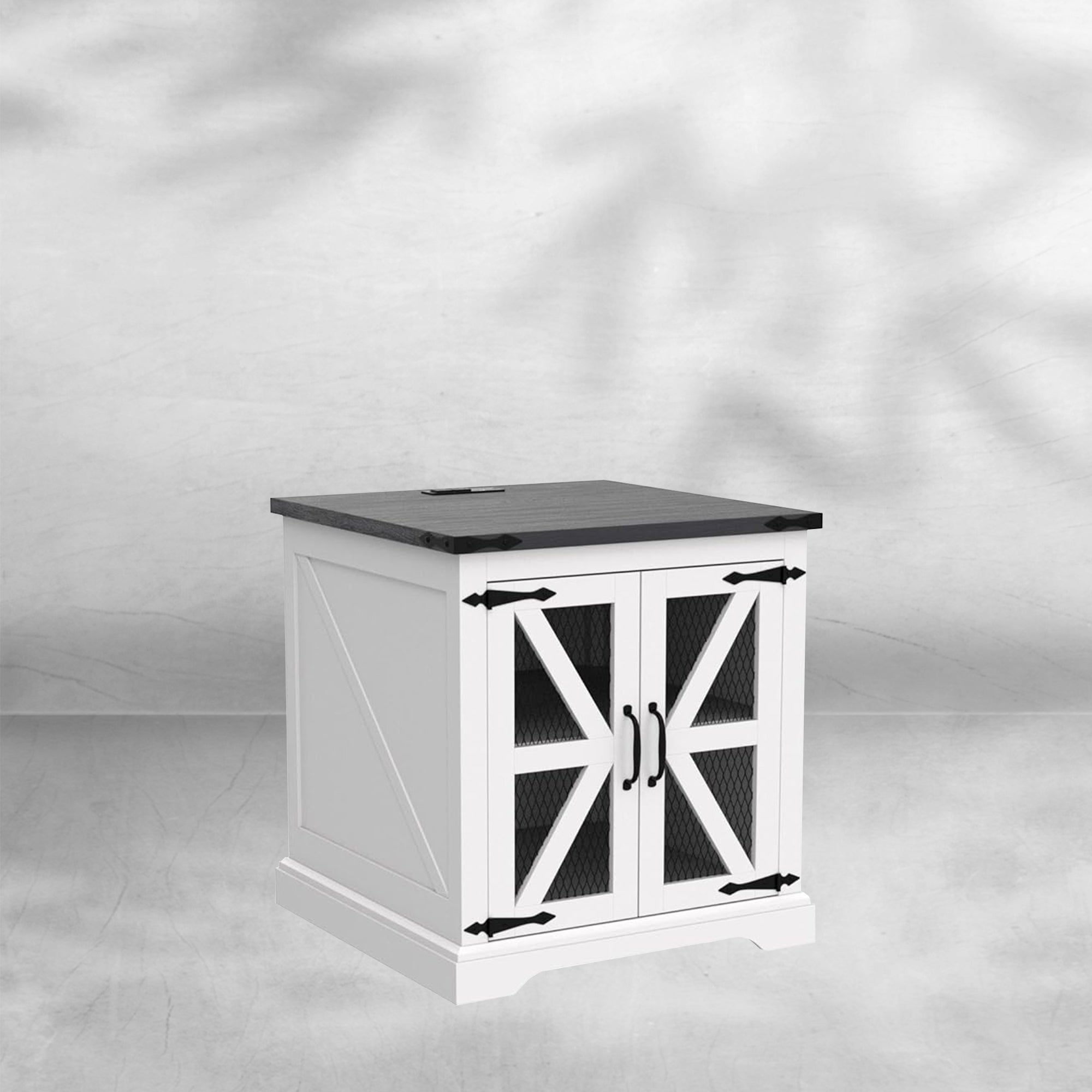 Farmhouse End Table 24" with Charging Station Rustic Wood Nightstand