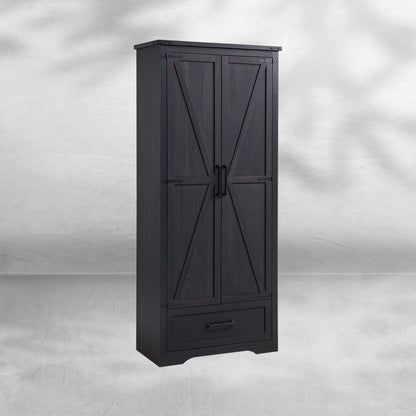 72" Farmhouse Kitchen Pantry Cabinet with Adjustable Shelves and Barn Doors