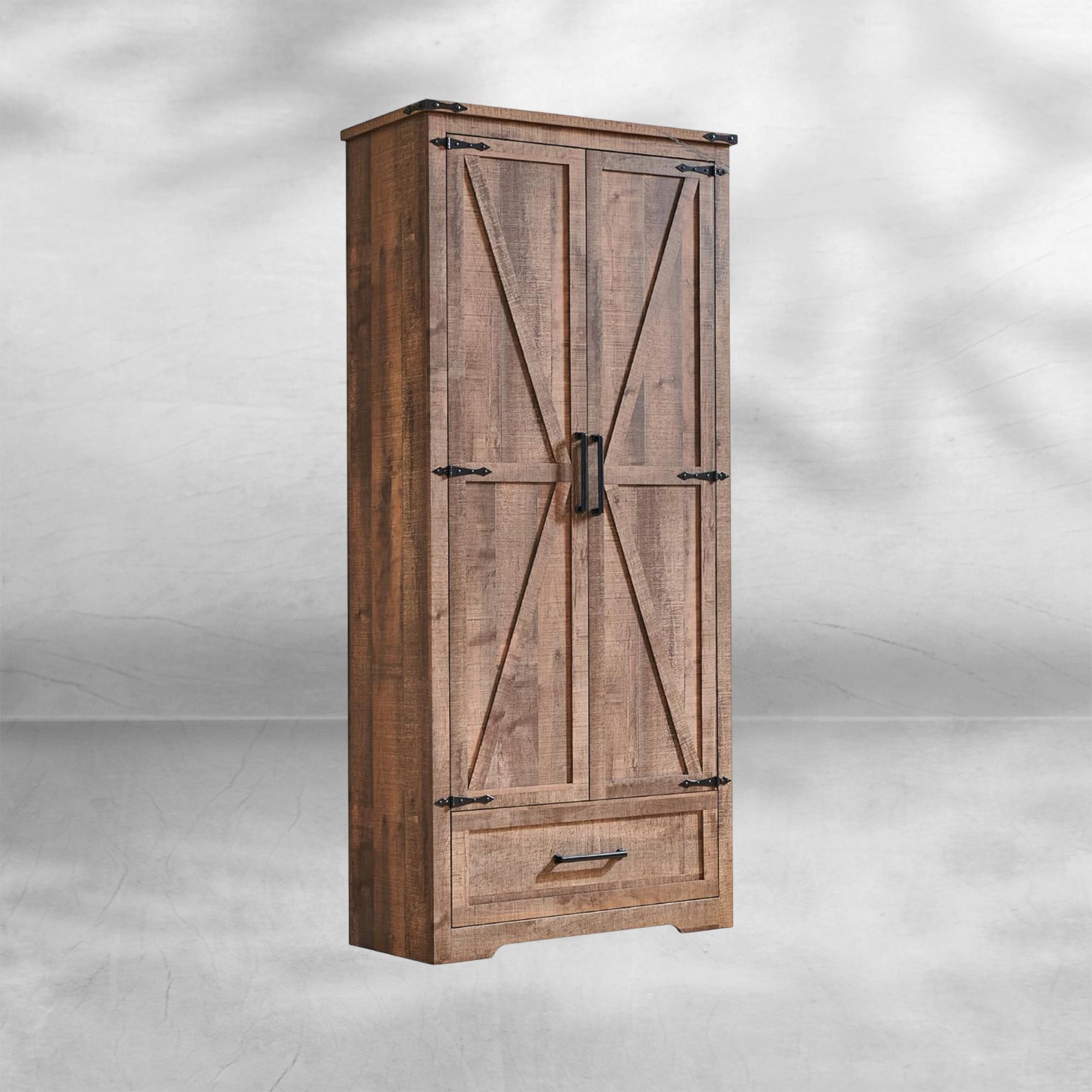 72" Farmhouse Kitchen Pantry Cabinet with Adjustable Shelves and Barn Doors