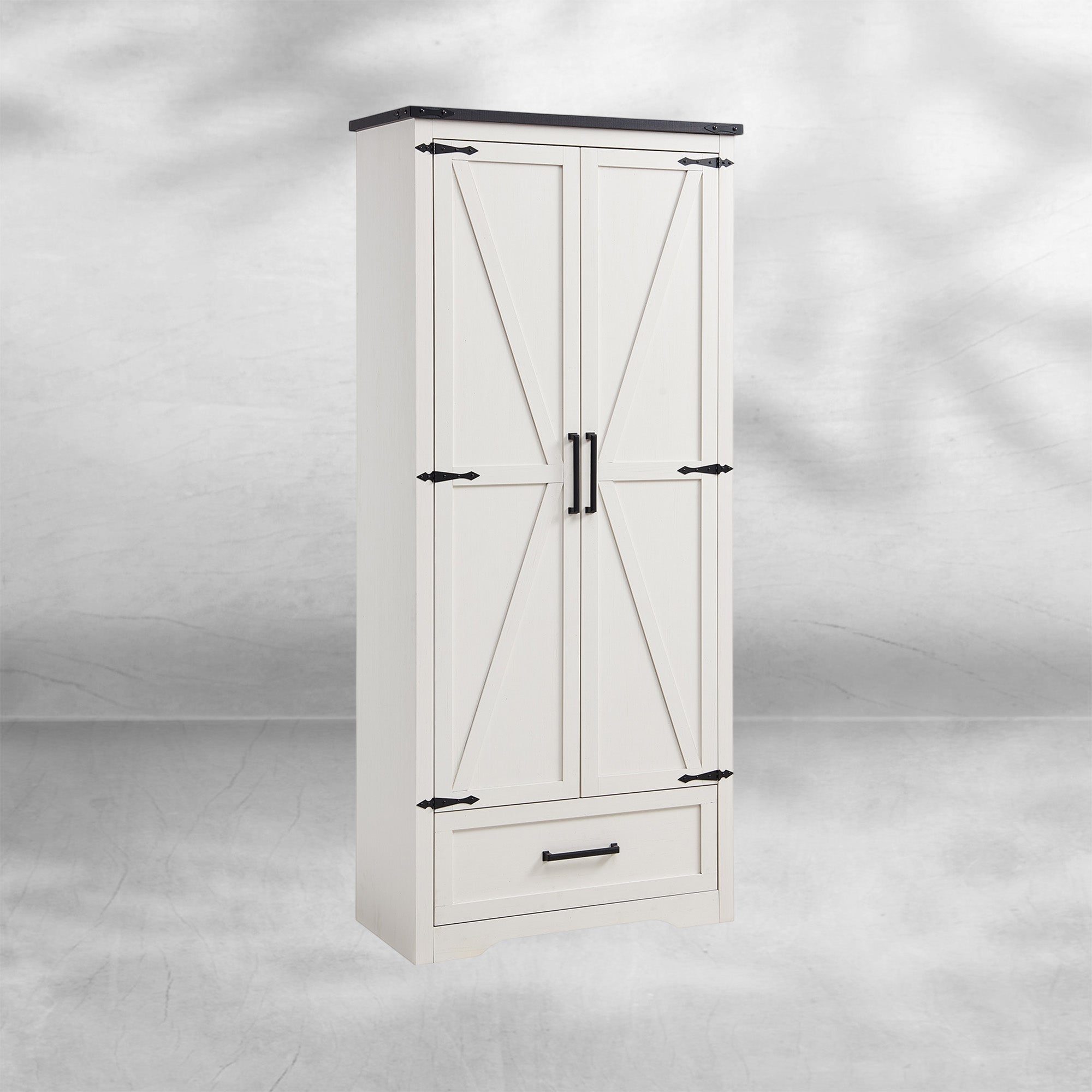 72" Farmhouse Kitchen Pantry Cabinet with Adjustable Shelves and Barn Doors