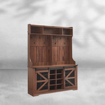59" Farmhouse Hall Tree with Shoe Storage Bench & Cubbies