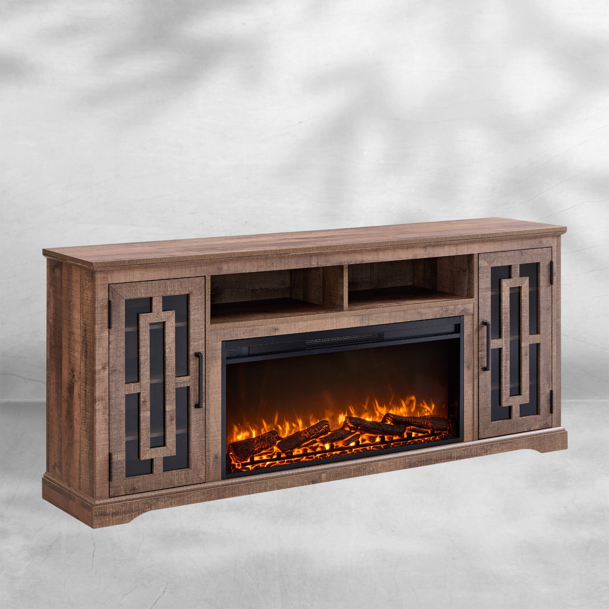 Farmhouse Fireplace TV Stand for 70 Inch TV with Shelves
