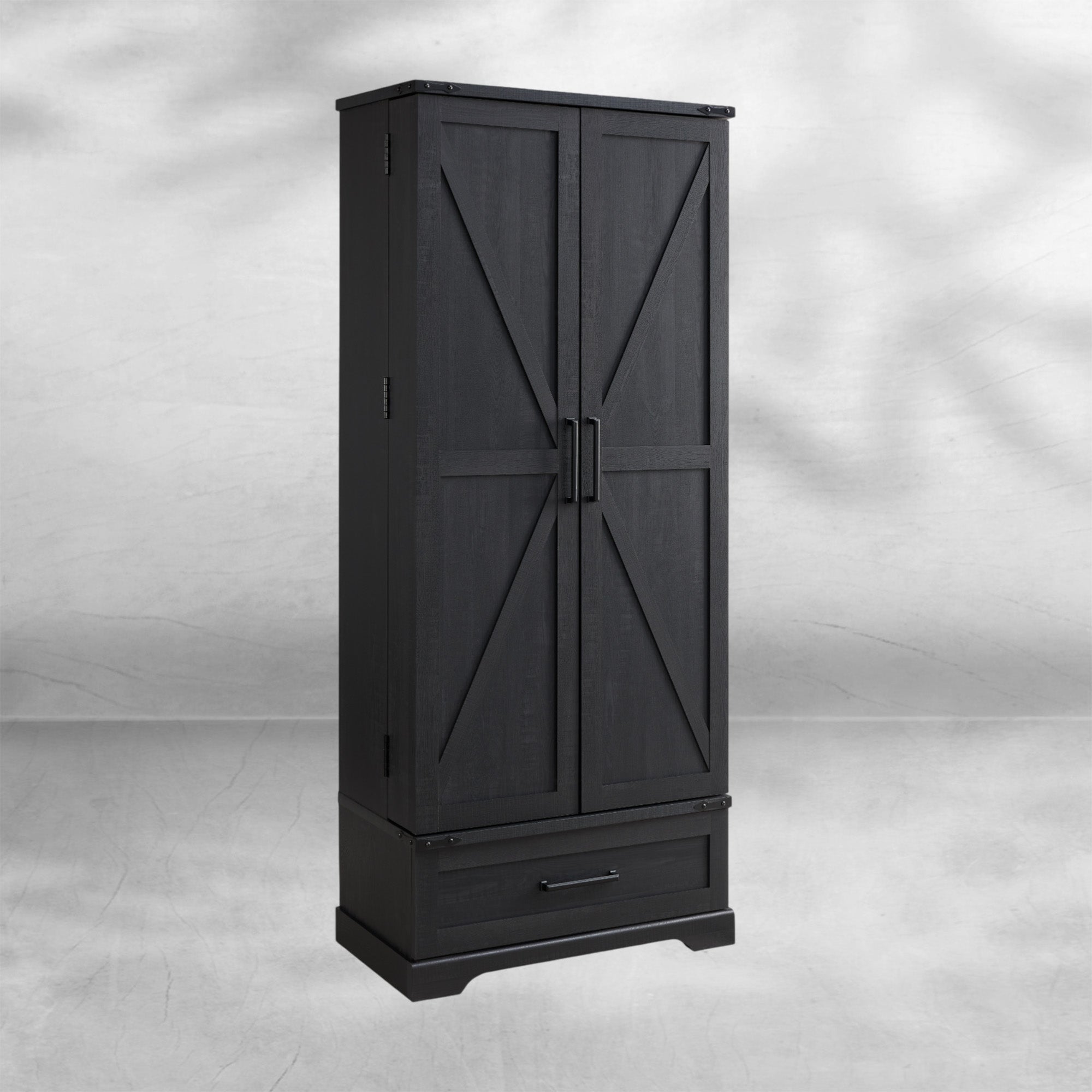 72" Farmhouse Kitchen Pantry Cabinet with Drawer, Barn Door Design