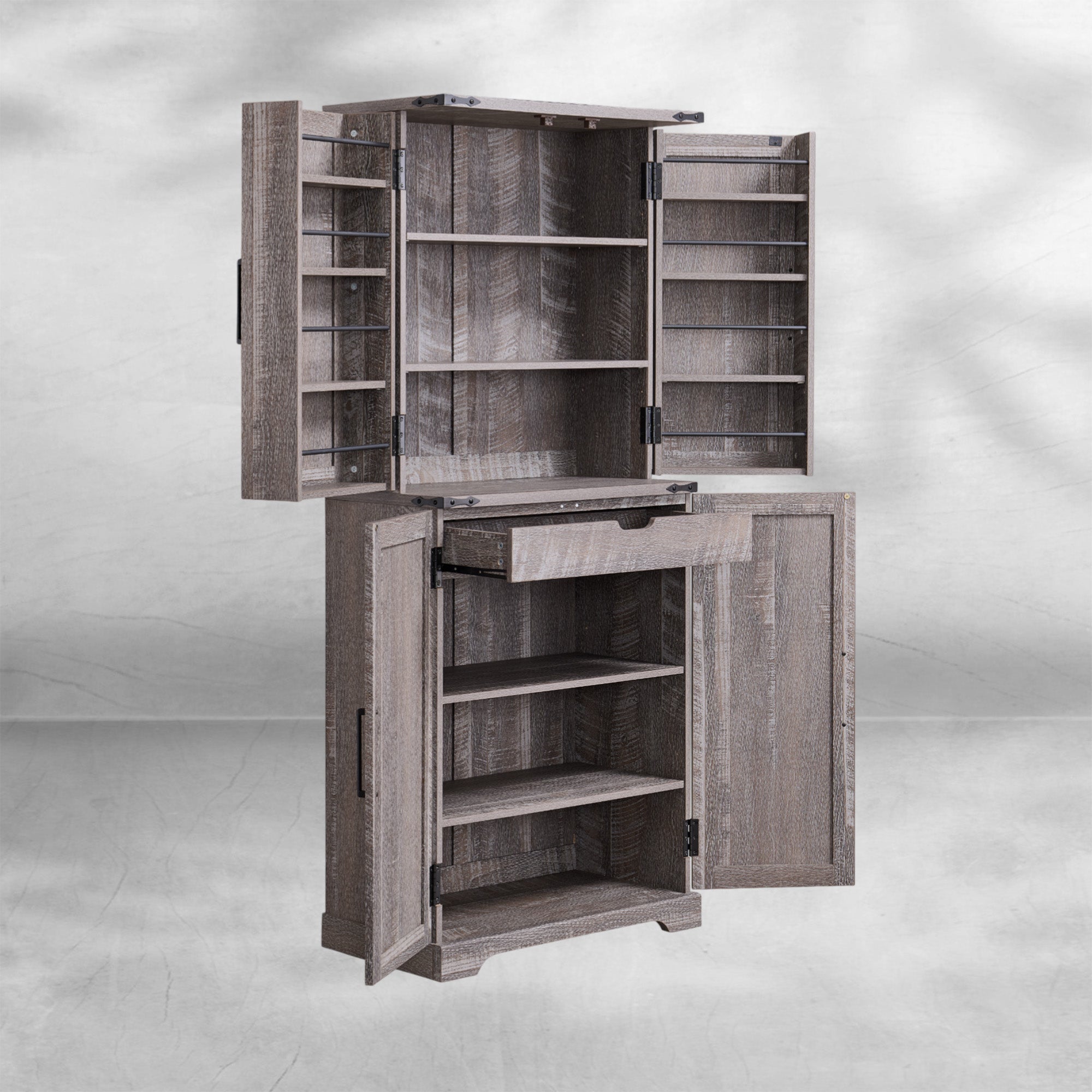 72" Farmhouse Kitchen Pantry Storage Cabinet with Barn Door and Shelves