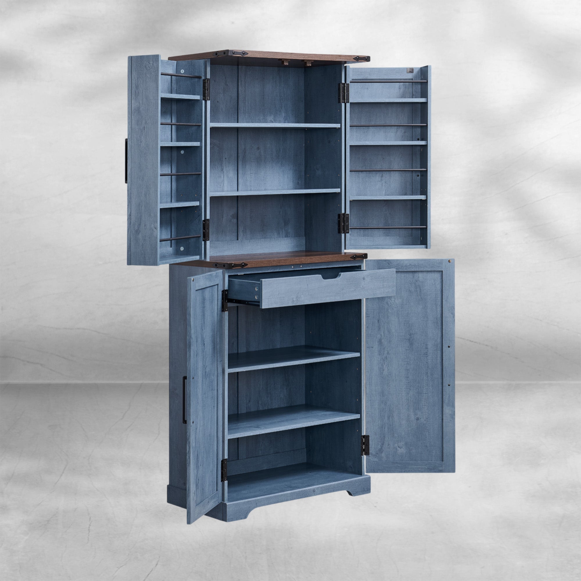 72" Farmhouse Kitchen Pantry Storage Cabinet with Barn Door and Shelves