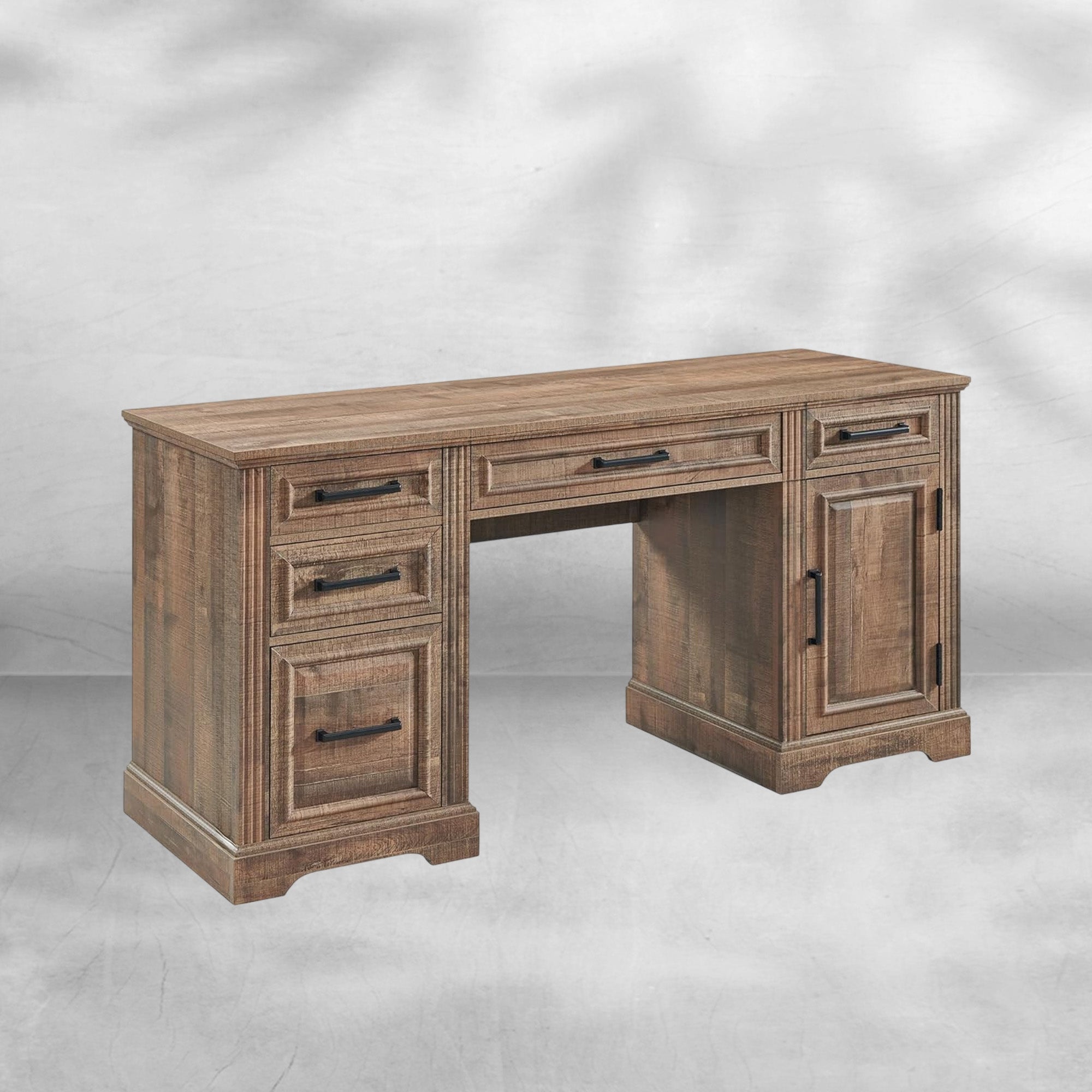 58 Inch Black Computer Desk with Embossed Texture & Drawers