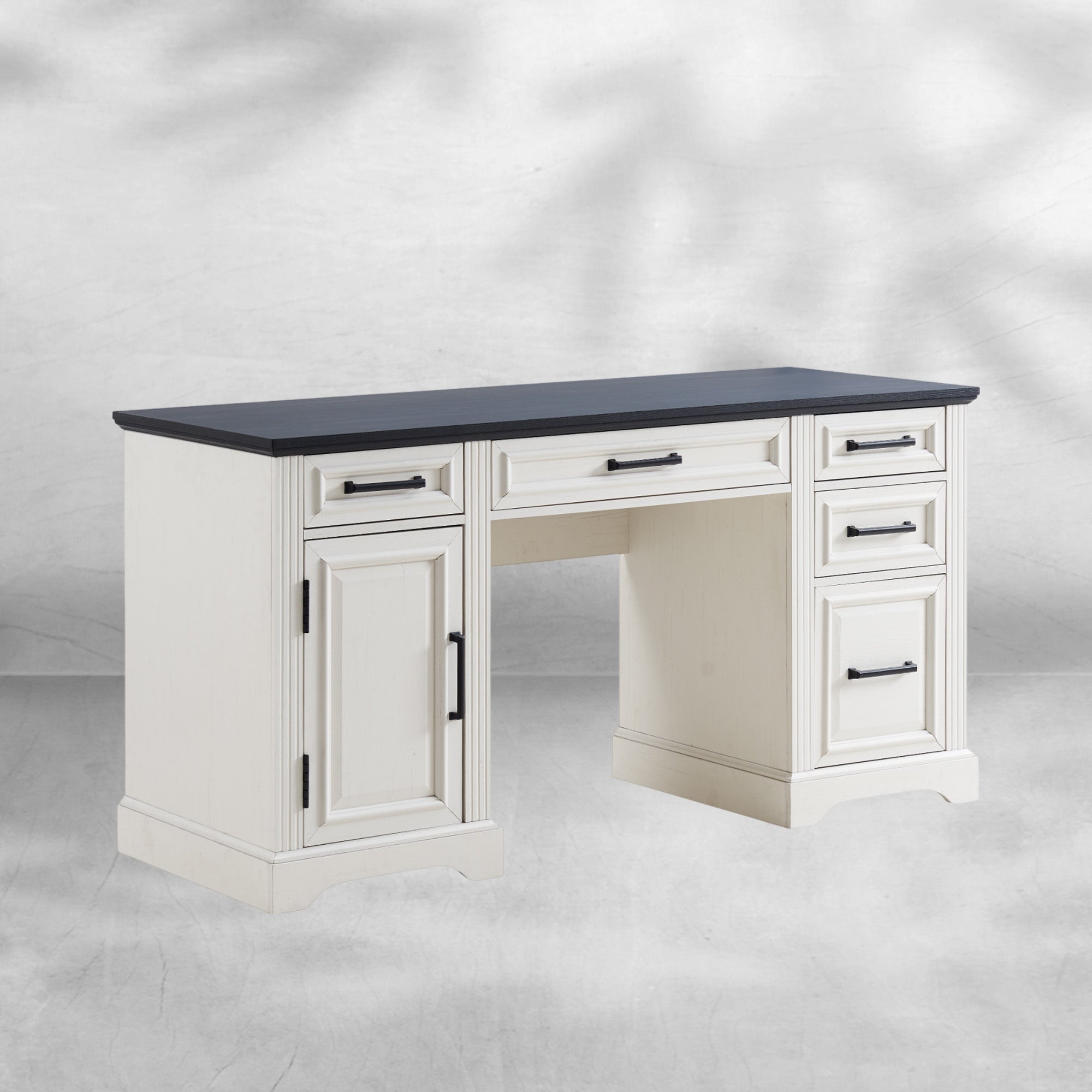 58 Inch Black Computer Desk with Embossed Texture & Drawers