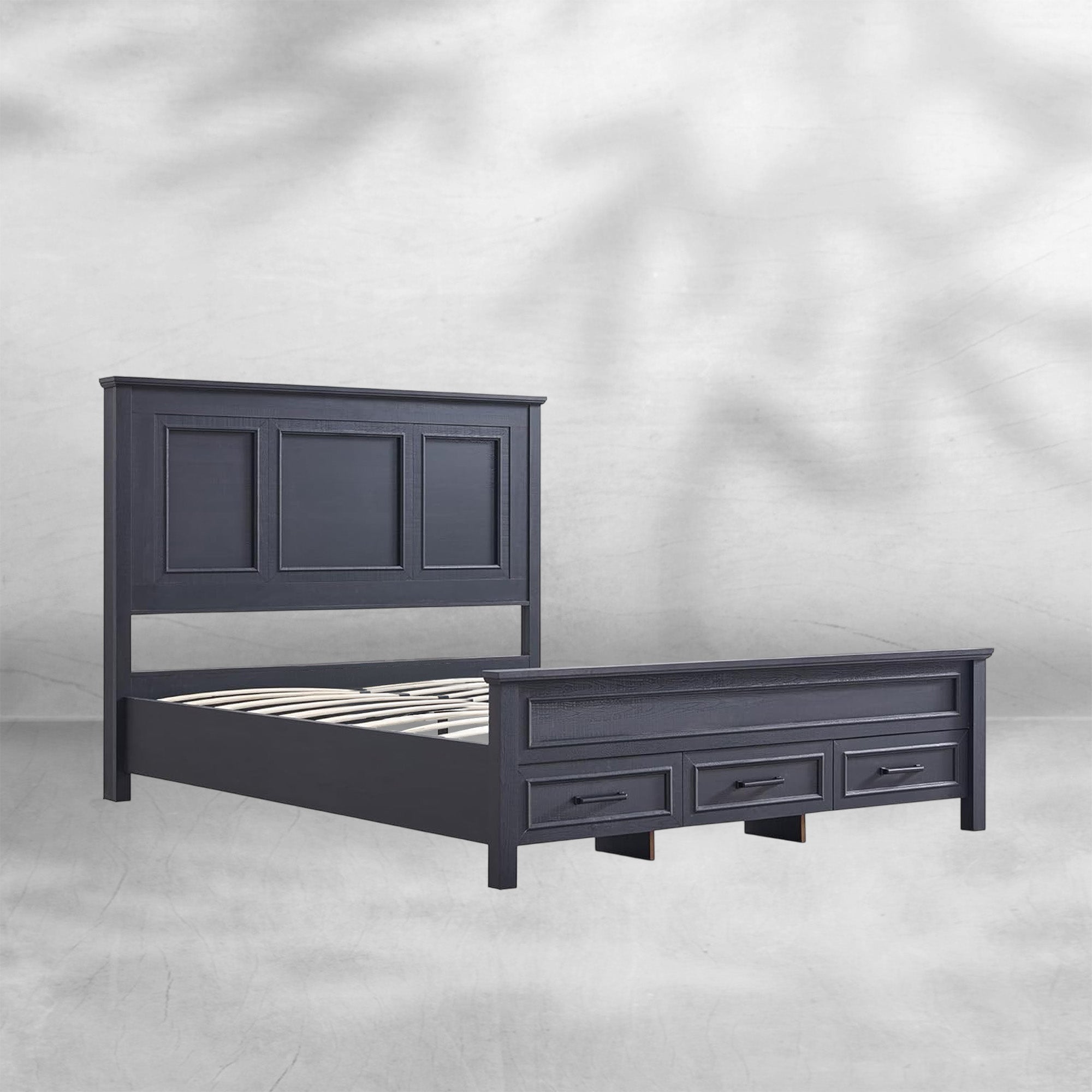 King Size Farmhouse Wood Platform Bed Frame with Storage Drawers