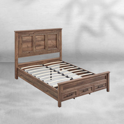 King Size Farmhouse Wood Platform Bed Frame with Storage Drawers