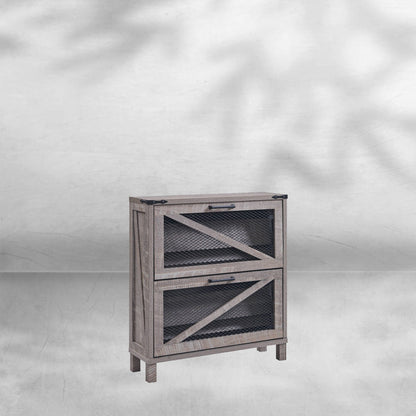 Farmhouse Shoe Cabinet with Flip Drawers and Mesh Doors