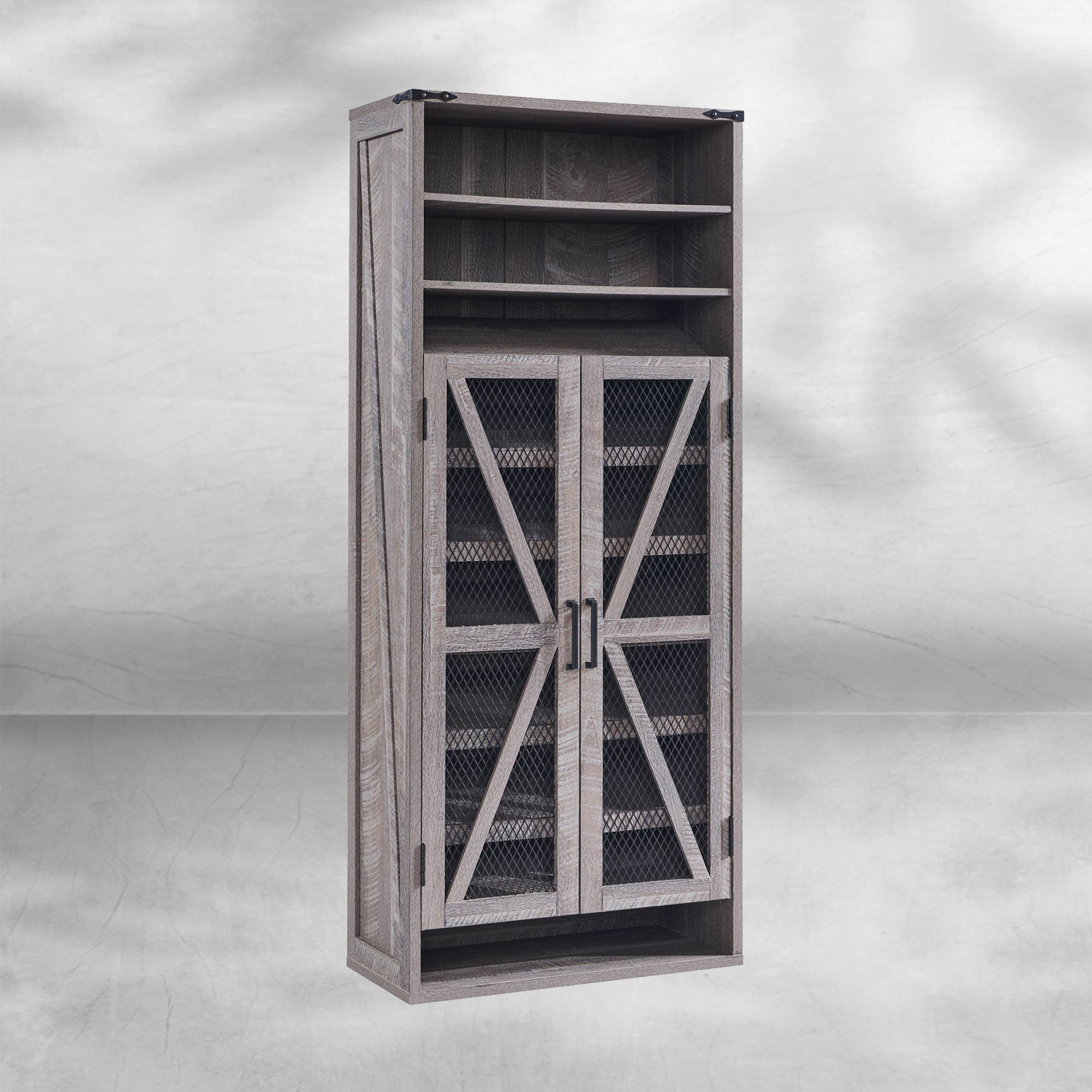 72" Tall Farmhouse Shoe Cabinet 鈥?Mesh Door, Adjustable Shelves
