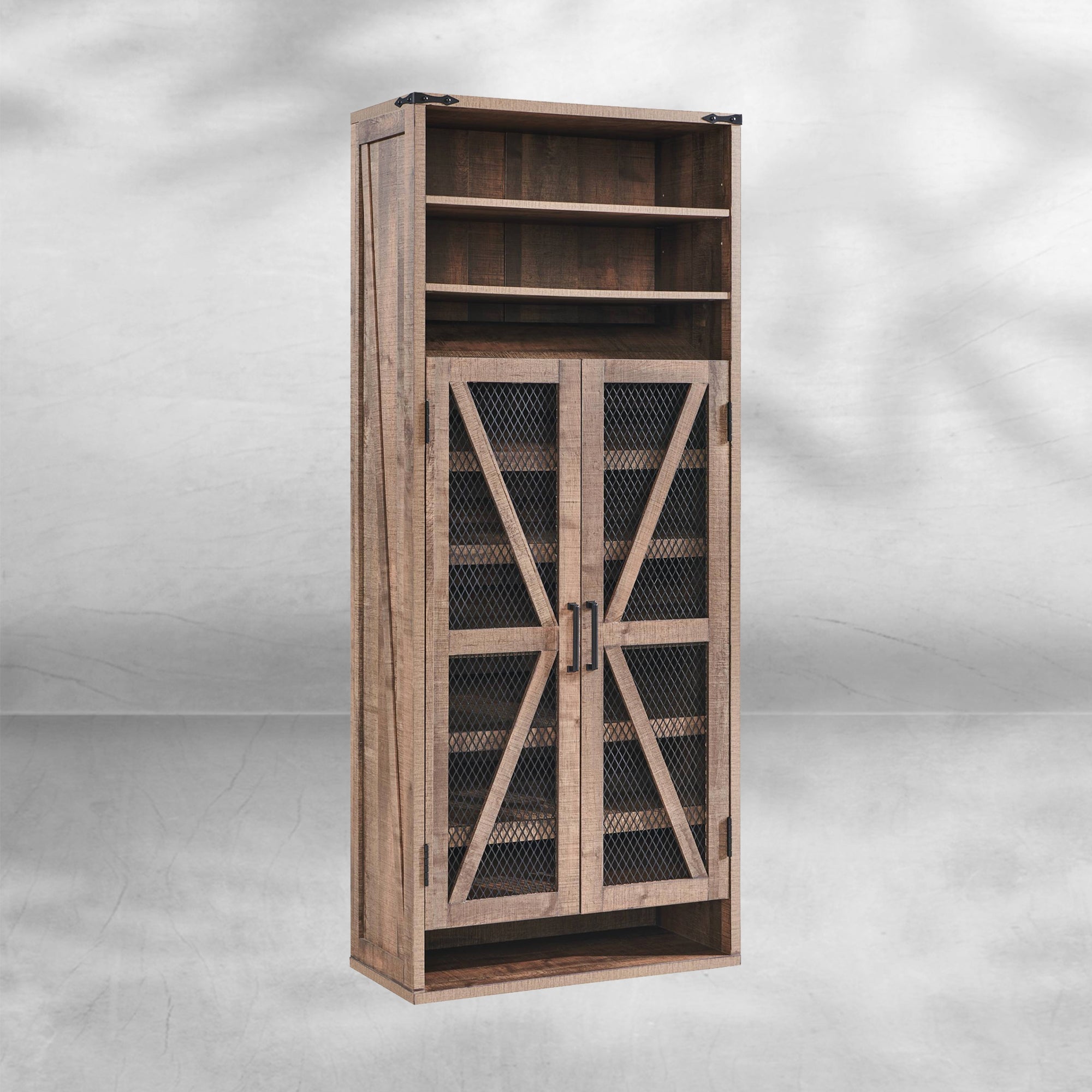 72" Tall Farmhouse Shoe Cabinet 鈥?Mesh Door, Adjustable Shelves