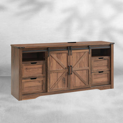 Farmhouse TV Stand with Sliding Barn Door, Rustic Media Console