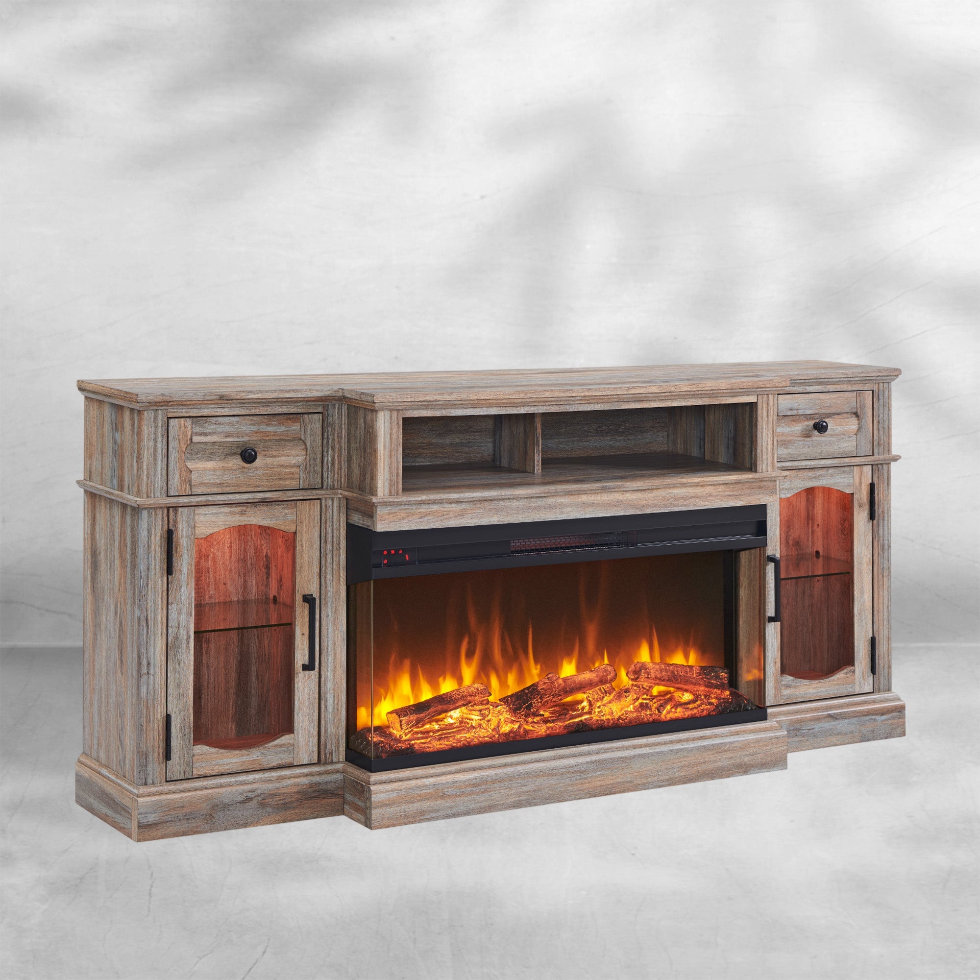 Farmhouse TV Stand with 36" Fireplace & LED