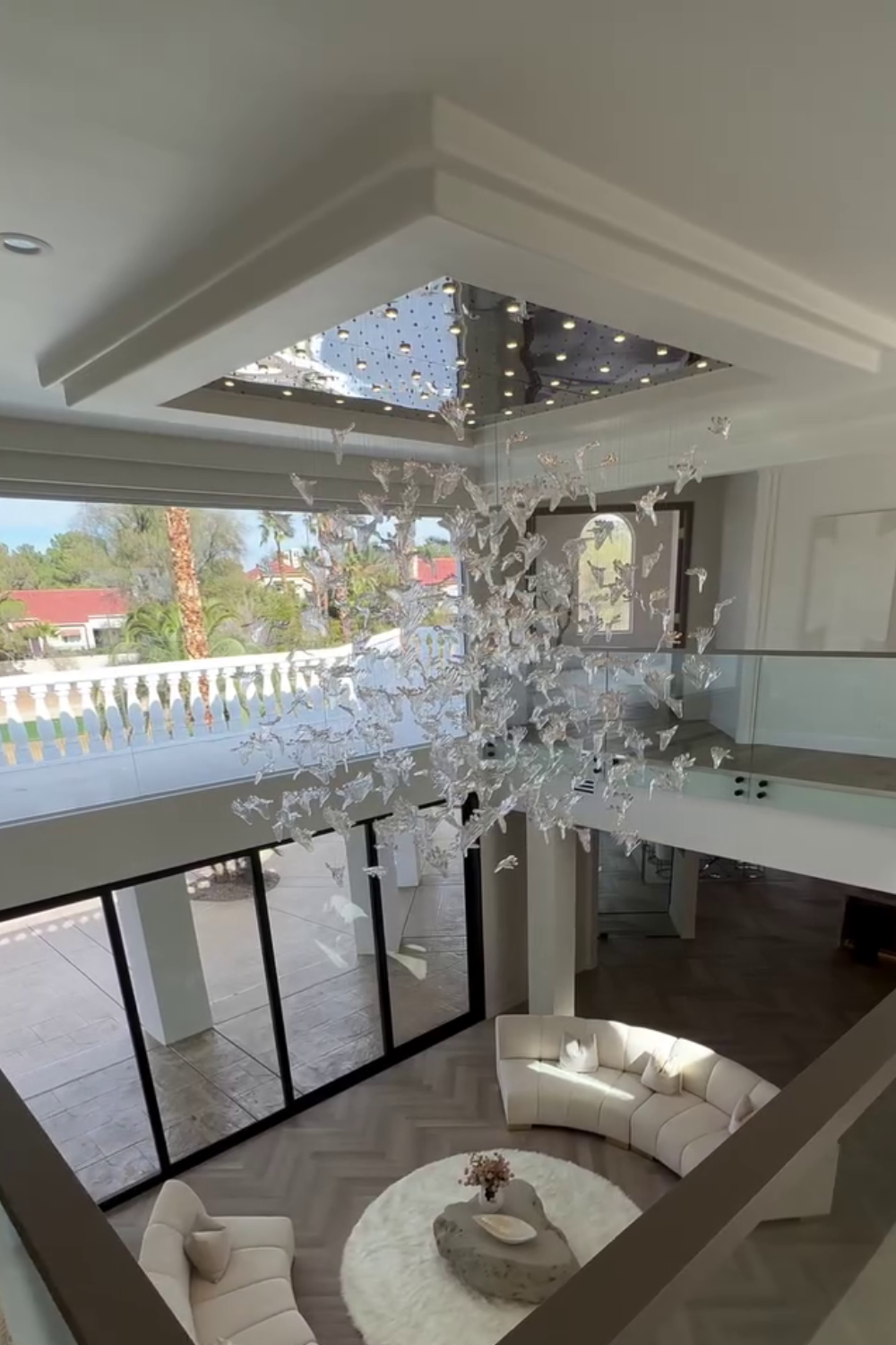 Elegant Modern Floating Maple Glass Chandelier with Square Canopy for High Ceilings