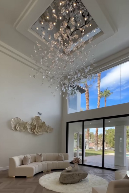 Elegant Modern Floating Maple Glass Chandelier with Square Canopy for High Ceilings