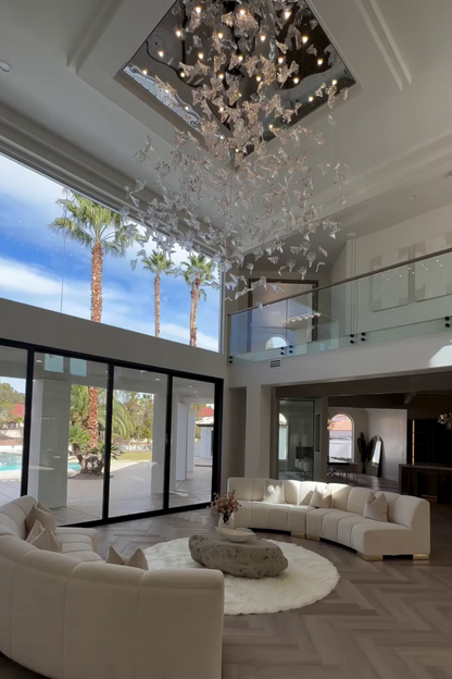 Elegant Modern Floating Maple Glass Chandelier with Square Canopy for High Ceilings