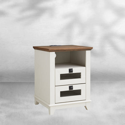 Industrial Nightstand with Charging Station, Rustic Farmhouse End Table