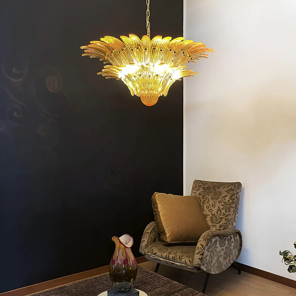 Murano Palmette Amber Chandelier 34"