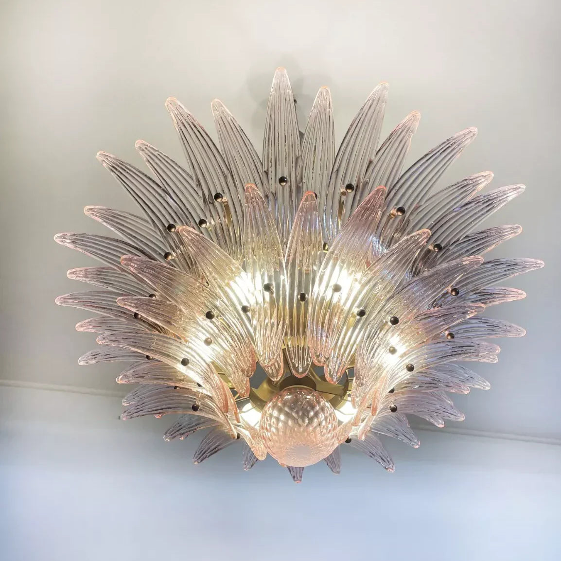 Murano Palmette Pink Chandelier 34"